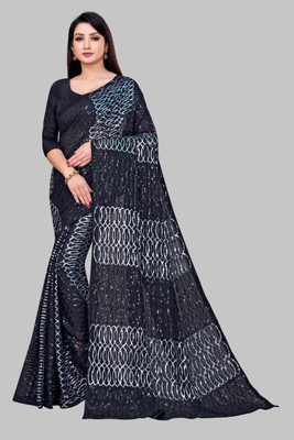 Aika Embroidered, Embellished Bollywood Georgette Saree(Black)