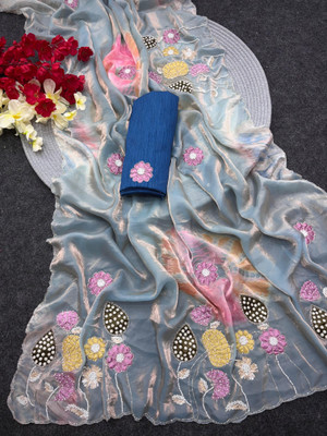 kastbhanjan nx Self Design, Solid/Plain Bollywood Pure Silk Saree(Blue)