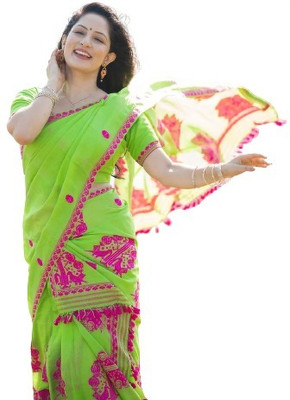 Asho Industries Self Design Mekhela Chador Cotton Blend Saree(Light Green)