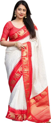 Suhanioi Self Design Bollywood Silk Blend Saree(Red)