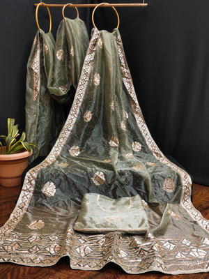 K SALIYA ENTERPRISE Embroidered Bollywood Net Saree(Dark Green)