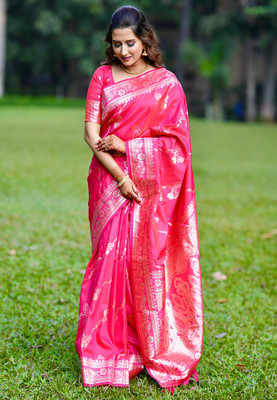 SUDIPTA Woven, Self Design Banarasi Pure Silk Saree(Pink)
