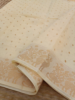 Happy Creation Printed Tant Handloom Cotton Blend Saree(Blue)