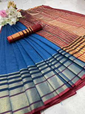 HITESH ENTERPRISE Solid/Plain Daily Wear Cotton Silk Saree(Light Blue)