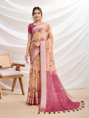 Tasrika Floral Print, Printed Bollywood Chiffon Saree(Pink)