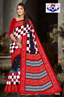 kalyani nx Printed Sambalpuri Pure Cotton Saree(Light Blue)