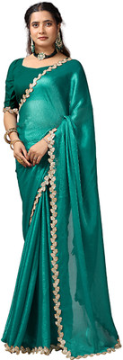 Virendra Textiles Self Design, Embellished Bollywood Satin Saree(Green)