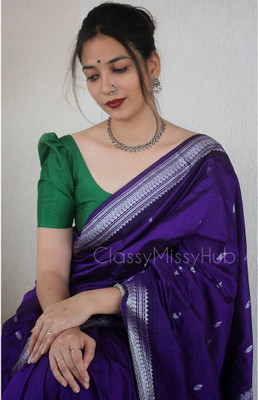shiv textiles Self Design Banarasi Jacquard Saree(Purple)