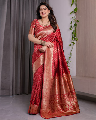 iHIYAzz ENTERPRISE Printed Banarasi Pure Silk Saree(Red)
