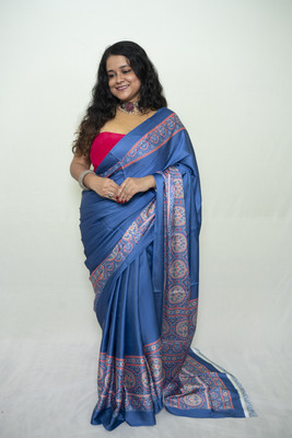 SnehaFashion Creation Printed, Woven Daily Wear Silk Blend Saree(Blue)