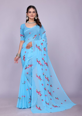 Julee Embroidered Bollywood Georgette Saree(Light Blue)