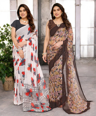 THE URBAN DIVA Printed Bollywood Georgette Saree(Pack of 2, Multicolor)