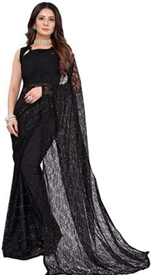 NORAFLEX Embroidered Daily Wear Net Saree(Black)