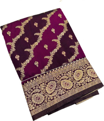 MOON VOGUE Self Design Banarasi Silk Blend Saree(Purple)