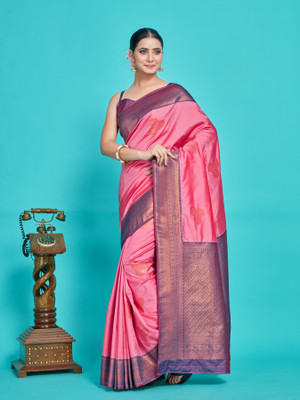 MIMOSA Woven Kanjivaram Art Silk Saree(Pink)