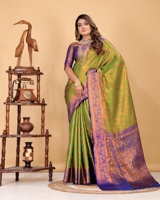 jayant creation Self Design, Woven Daily Wear Silk Blend, Jacquard Saree(Light Green)