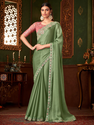 Tasrika Embellished Bollywood Chiffon Saree(Light Green)