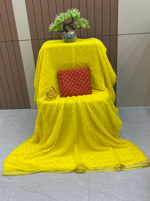 ELEGENCE FAB Polka Print Daily Wear Chiffon Saree(Yellow)