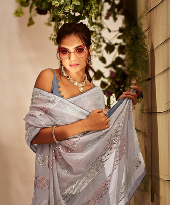 Clemira Embroidered Bollywood Georgette Saree(Grey)
