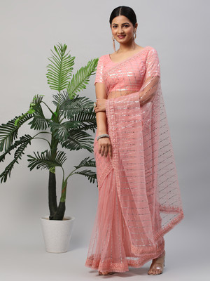 KASEE Embroidered Bollywood Net Saree(Pink)