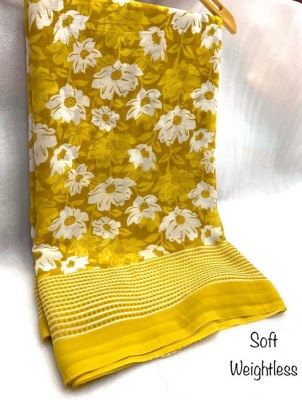 Hensi sarees shop Polka Print Kalamkari Chiffon, Georgette Saree(Yellow)