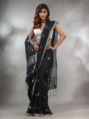 SSP Printed Handloom Cotton Blend Saree(Black)