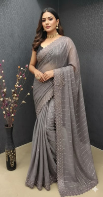 Vragi Embellished Bollywood Lycra Saree(Grey)