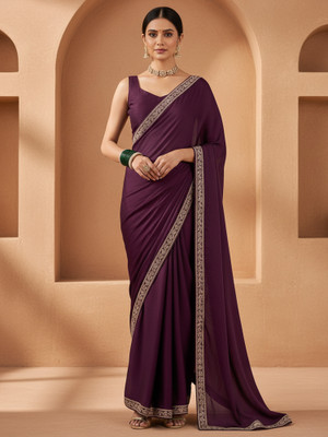 all about you Embellished Bollywood Satin Saree(Magenta)