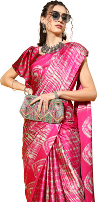 Akhilam Printed Bollywood Crepe Saree(Pink)