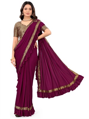 Vijoty Embellished Bollywood Lycra Blend Saree(Multicolor, Purple)