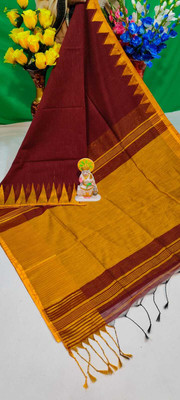 NAMITASAREES Temple Border Handloom Cotton Silk Saree(Maroon)