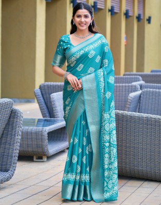 Samah Printed, Woven Narayanpet Cotton Blend, Cotton Silk Saree(Light Blue)