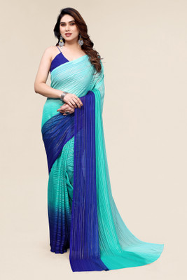 Moda Rapido Striped Daily Wear Satin Saree(Blue)