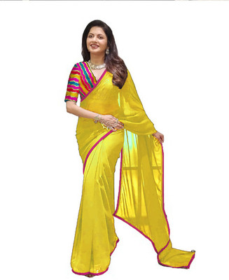 Sareez House Solid/Plain Daily Wear Georgette Saree(Yellow)