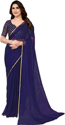 SainiVastra Solid/Plain Bollywood Chiffon Saree(Dark Blue)