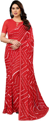 Moda Rapido Embellished, Striped Bollywood Georgette Saree(Red)