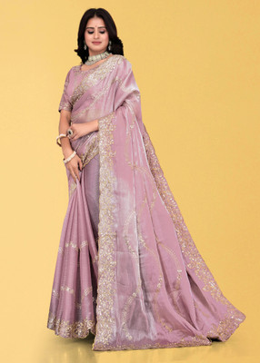 Mortile Designer Studio Embroidered Banarasi Georgette Saree(Purple)