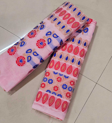 VRAJ CREATION Woven Mekhela Chador Pure Cotton Saree(Pink)
