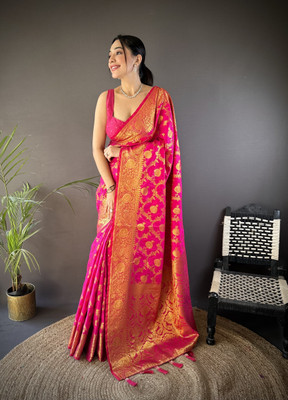 Divastri Self Design Banarasi Cotton Silk Saree(Magenta)