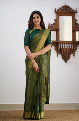 Aayna Store Self Design Banarasi Jacquard Saree(Dark Green)