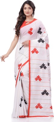 Desh Bidesh Woven Handloom Cotton Silk Saree(White)