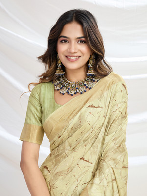 Tasrika Printed Banarasi Silk Blend Saree(Light Green)