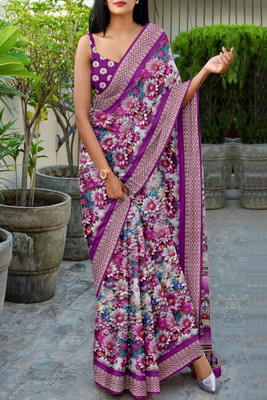 JERAVI Enterprise Digital Print Mysore Cotton Silk Saree(Magenta)