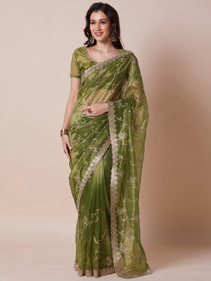 Sareemall Embroidered Bollywood Net Saree(Light Green)
