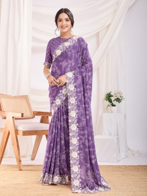 RekhaManiyar Printed Bollywood Georgette Saree(Purple)