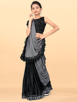 VRAJTEX FAB Embellished Bollywood Lycra Blend Saree(Grey)