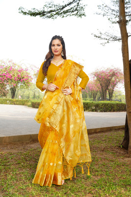 Aarunika SBT Woven Bollywood Organza Saree(Yellow)