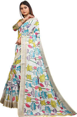 HouseOfCommon Woven Kanjivaram Pure Cotton, Cotton Linen Saree(Yellow, White)