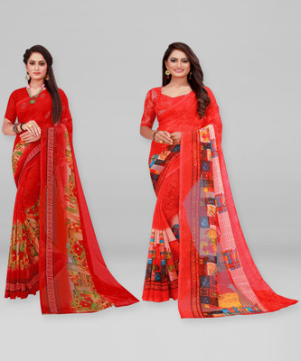 Divastri Printed Daily Wear Georgette Saree(Pack of 2, Multicolor)