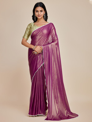 HARIOM FASHION Solid/Plain Bollywood Silk Blend Saree(Purple)